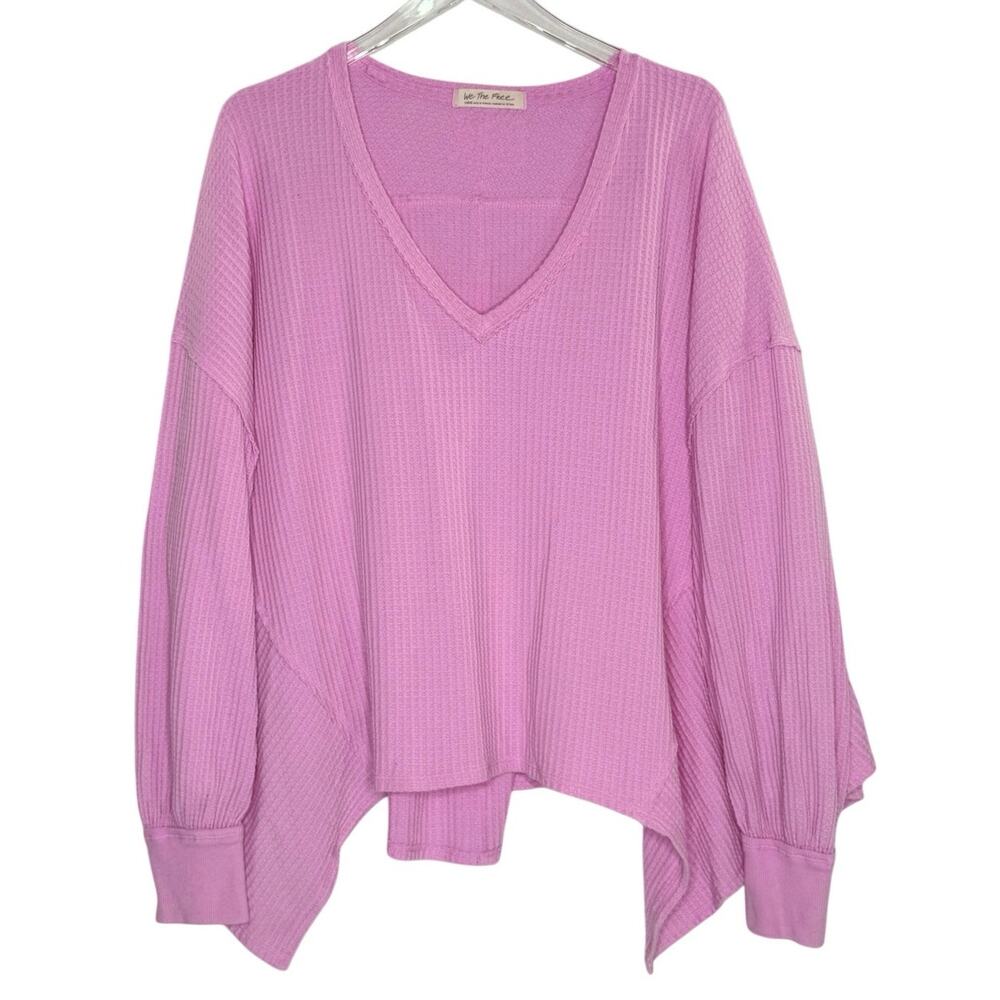 We The Free People Coraline Thermal Pink Long Sleeve Top L Waffle